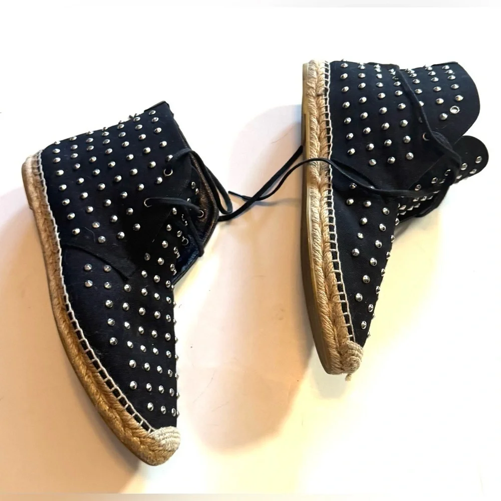 SAINT LAURENT Black Studded High-top Espadrilles
